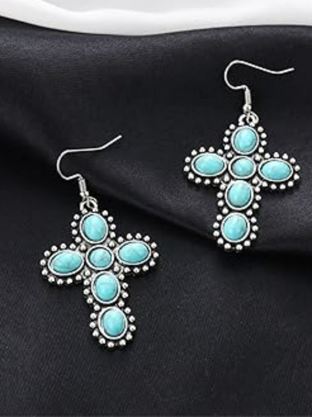 NEW Handmade Turquoise Cross Earrings  Bohemian Boho Silver Statement Set